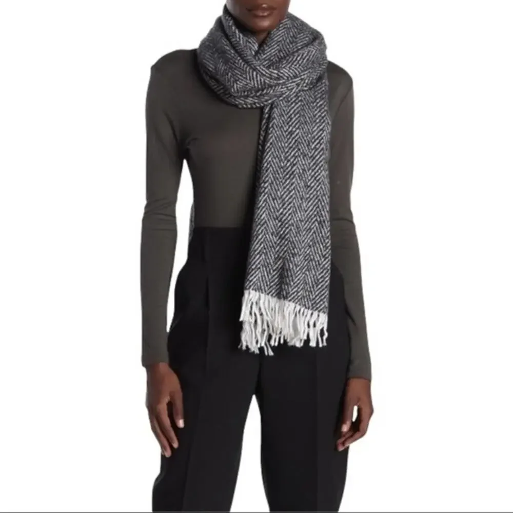 Amicale Wool Cashmere Blend Herringbone Scarf NWT